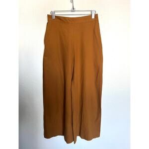 Jamie + The Jones Pants Small Wide Leg Rust Brown Umber Raw Silk